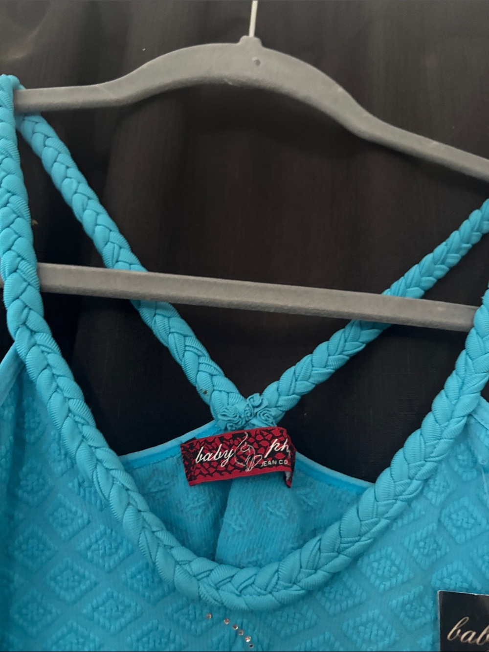 Baby Phat Turquoise Ribbed Tank with Braided Straps & Rhinestone Logo - Picture 3 of 6